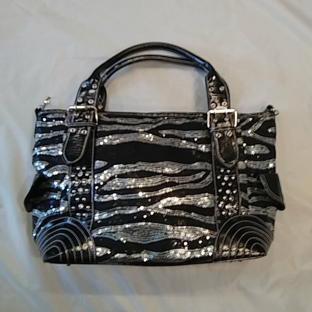Black and Silver Zebra Sequin Tote